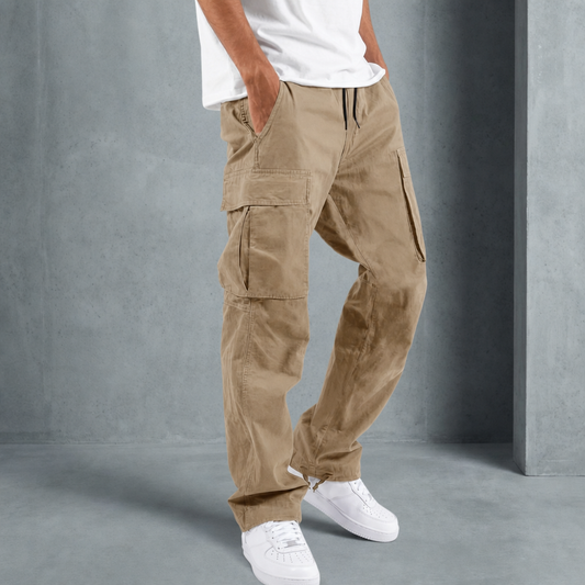 Utility Style Loose Cotton Blend Cargo Trousers