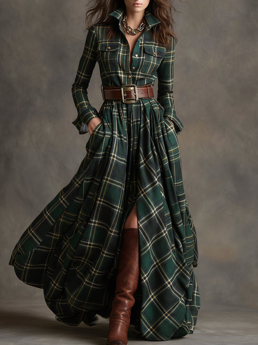 Women's Belted Button Front Midi Shirt Dress
