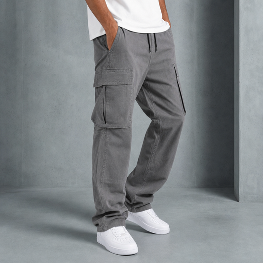 Utility Style Loose Cotton Blend Cargo Trousers