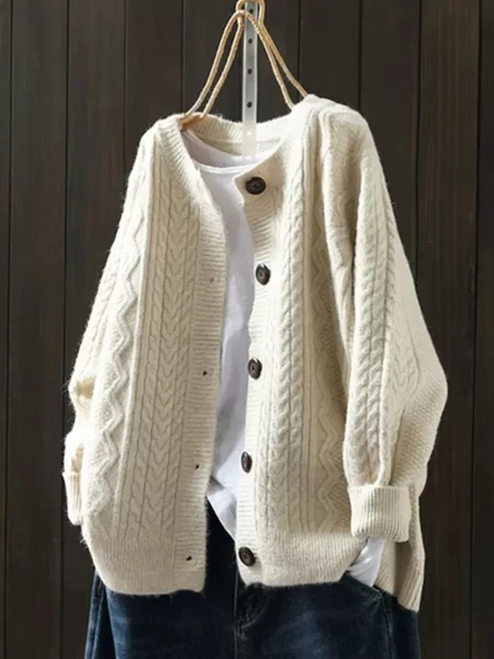 Chunky Cable Knit Button-Front Cardigan