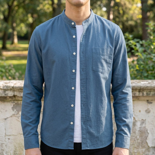Tailored Cotton Blend Button-Up Shirt With Long Sleeves
