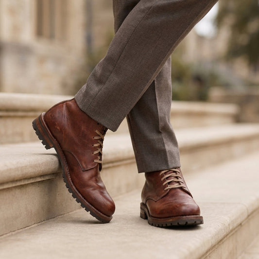 Refined Faux Leather Lace-Up Ankle Boots