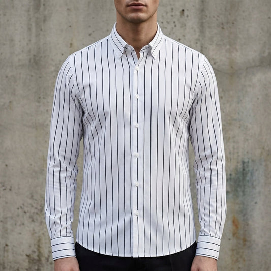 Classic Striped Long Sleeve Cotton Blend Shirt
