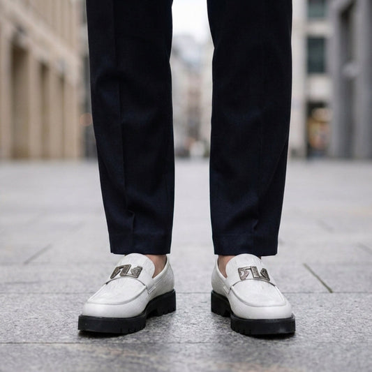 Crocodile Embossed Chunky Sole Slip-On Loafers