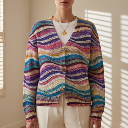 Striped Multicolour Knit Button-Front Cardigan