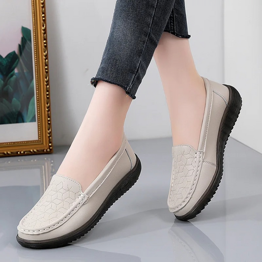 Embossed Faux Leather Slip-On Loafers for Women
