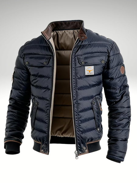Men's Quilted Padded Jacket with Stand Collar