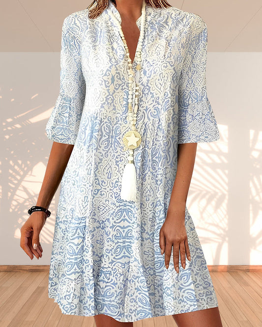 Boho Print Mini Dress for Women - Short Sleeves