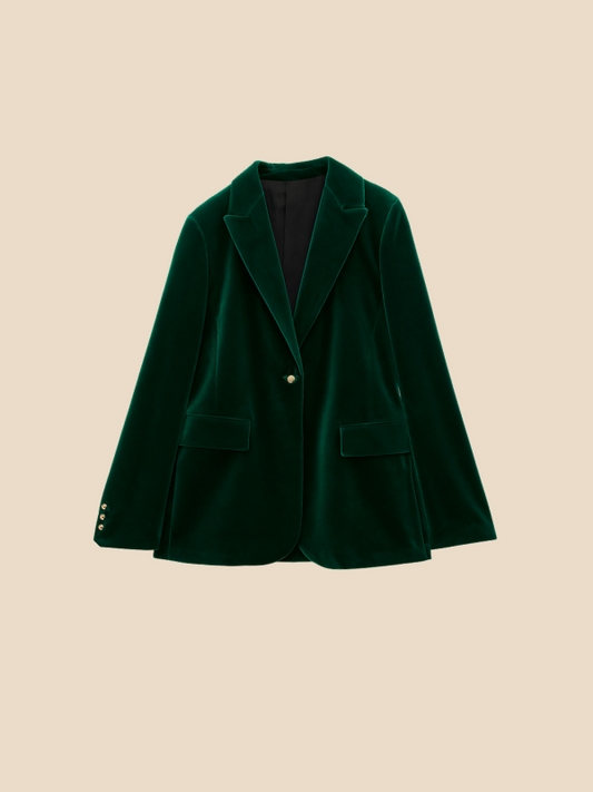Camila - Women's Velvet Blazer with Notched Collar and Button Closure