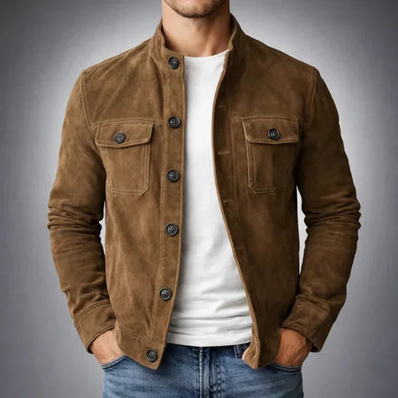 Men's Military-Style Faux Suede Jacket With Chest Pockets
