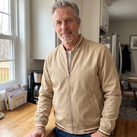 Men's Lightweight Zip Jacket with Striped Rib Trim