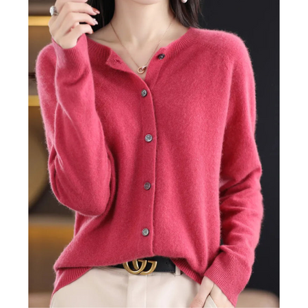 Women's Soft Knit Button Front Crew Neck Cardigan