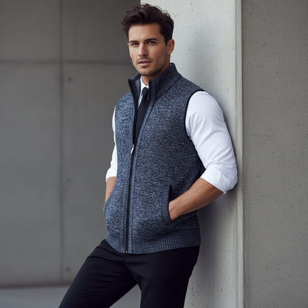 Sleeveless Knitted Zip Vest For Men
