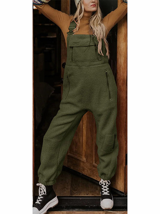 Women's Thermal Fleece Dungarees With Zip Pockets
