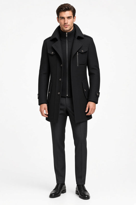 Men's Wool Blend Winter Coat with High Collar