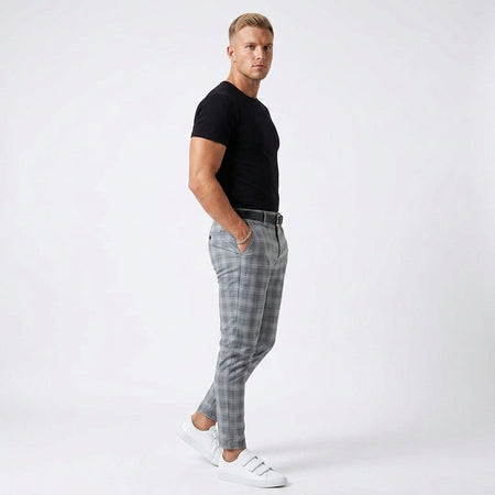 Men's Windowpane Check Tapered Trousers for Office