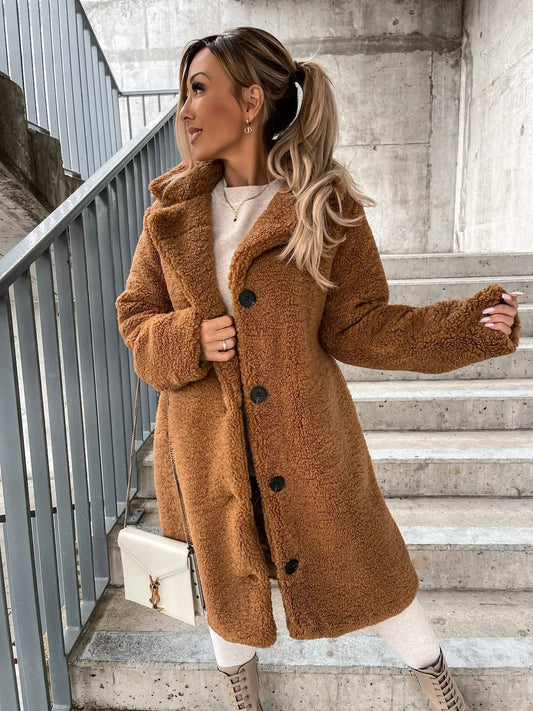 Cosy Plush Fabric Longline Trench Coat