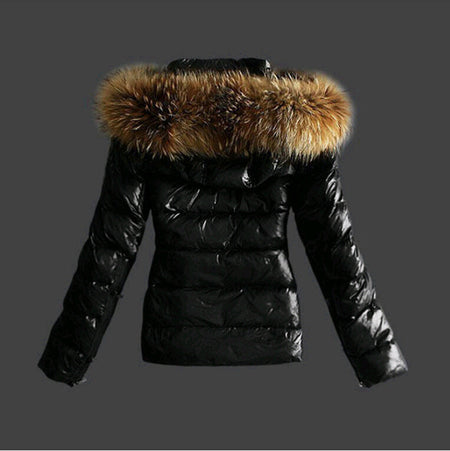 Women's Short Hooded Winter Jacket with Plush Trim