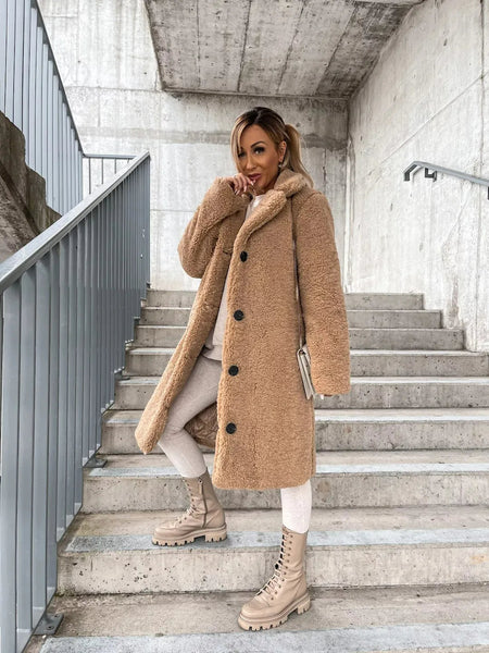 Cosy Plush Fabric Longline Trench Coat