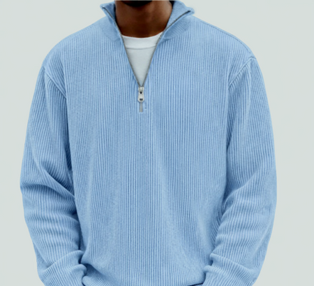 Men's Textured Knit Half-Zip Funnel Neck Jumper