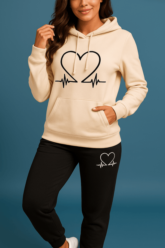 Women's Heartbeat Print Fleece Hoodie and Wide Leg Set