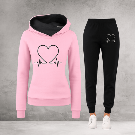 Women's Heartbeat Print Fleece Hoodie and Wide Leg Set