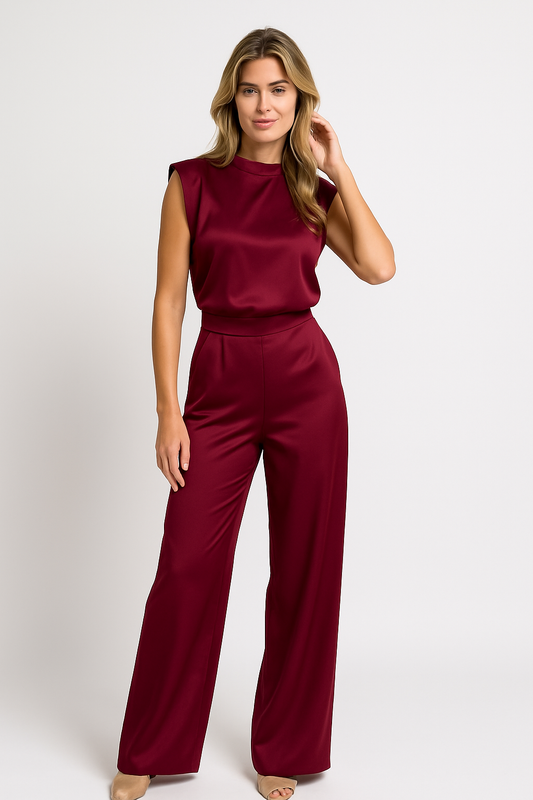 Catharina Satin Sleeveless Jumpsuit - Open Back Design