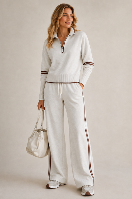 Women's Quarter-Zip Knitted Loungewear Set