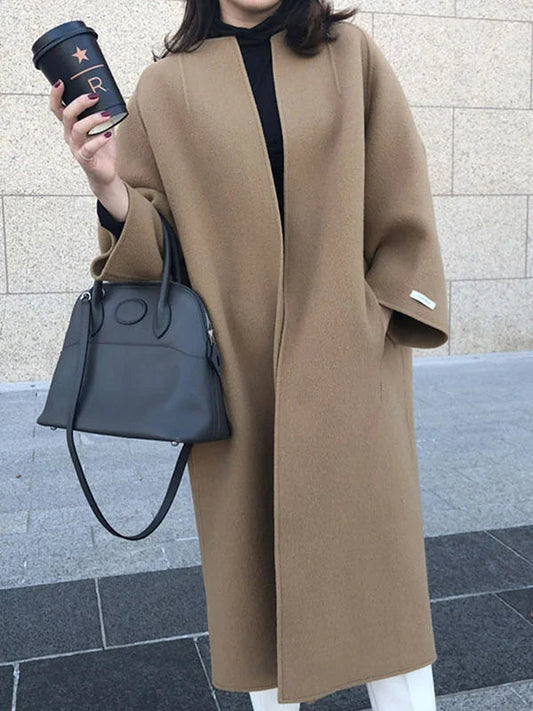 Long Wool Blend Coat With Relaxed Fit