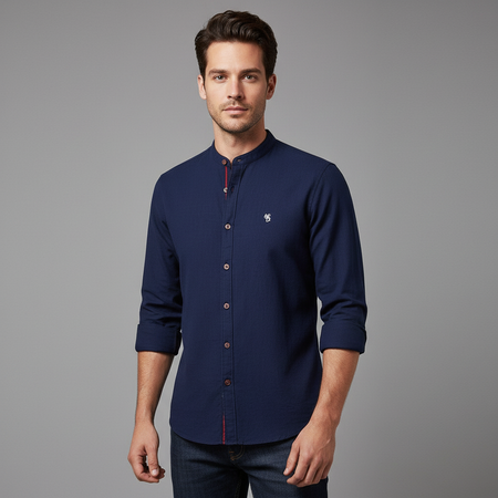 Men's Cotton Folk Shirt with Button Placket