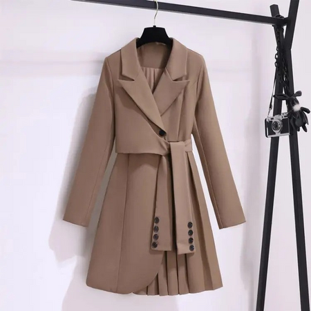 Women's Belted Tailored Coat With Pleated Hem