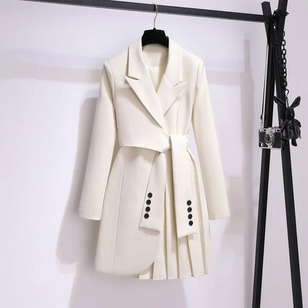 Women's Belted Tailored Coat With Pleated Hem