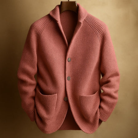 Men's Ribbed Wool Blend Shawl Collar Cardigan