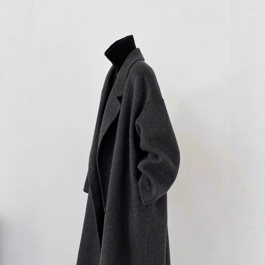Women's Oversized Wool Blend Coat with Wide Lapels