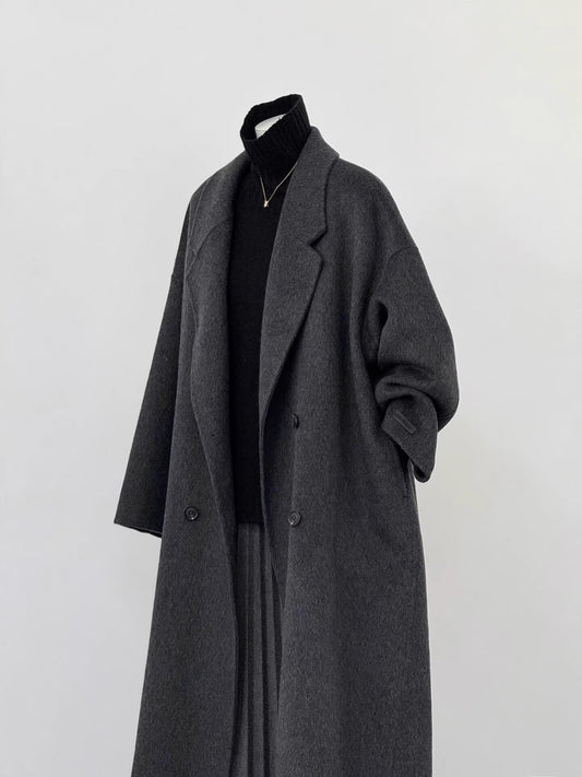 Women's Oversized Wool Blend Coat with Wide Lapels