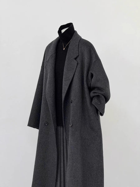 Women's Oversized Wool Blend Coat with Wide Lapels
