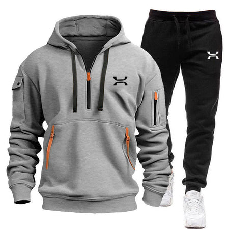 Men's Two-Piece Hoodie Tracksuit with Zip Pockets