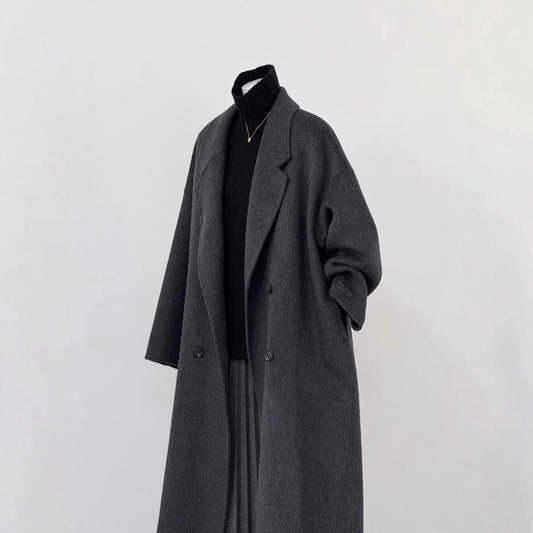 Women's Oversized Wool Blend Coat with Wide Lapels
