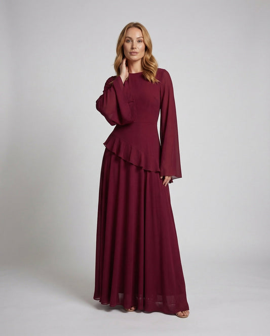 Women's Bell Sleeve Tiered Maxi Dress