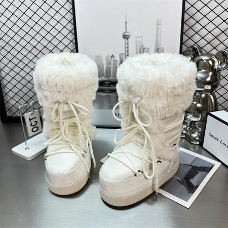 Women's Water-Repellent Plush Trim Lace-Up Snow Boots