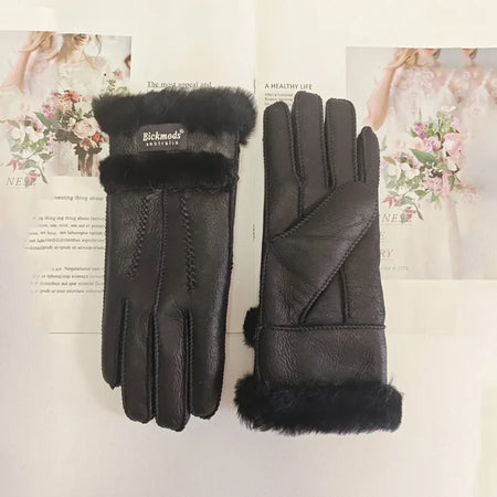 Women's Hand-Stitched Leather Gloves with Warm Lining