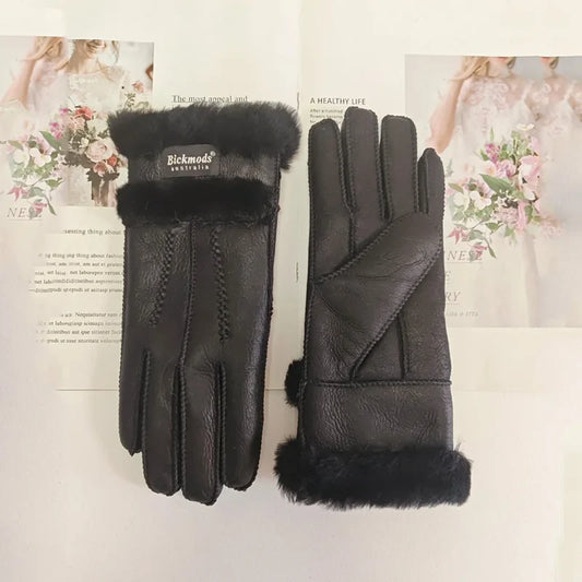 Women's Hand-Stitched Leather Gloves with Warm Lining