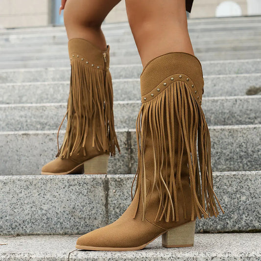 Women's Wide Calf Fringe Western Boots