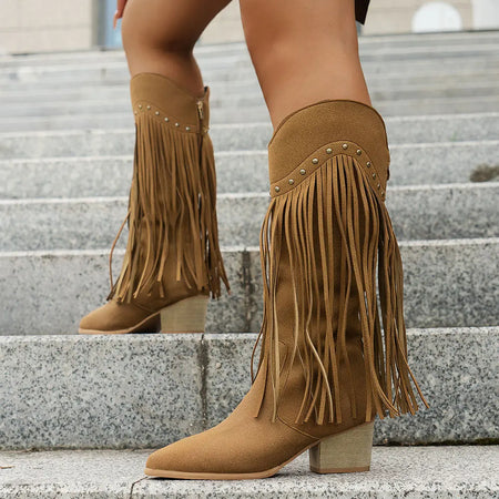 Women's Wide Calf Fringe Western Boots