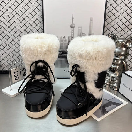 Women's Water-Repellent Plush Trim Lace-Up Snow Boots