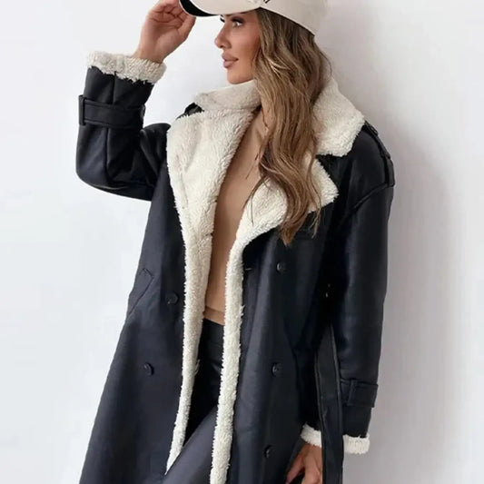 Belted Teddy Collar Coat with Fleece Lining