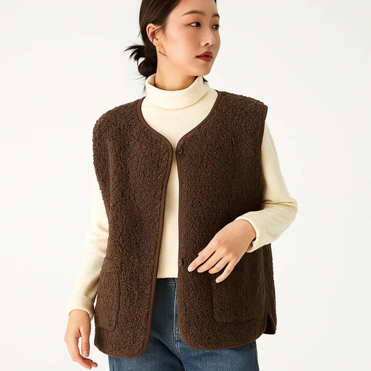 Textured Knitted Vest for Women with Pockets