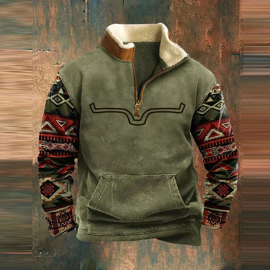 Western Print Fleece Quarter Zip Pullover