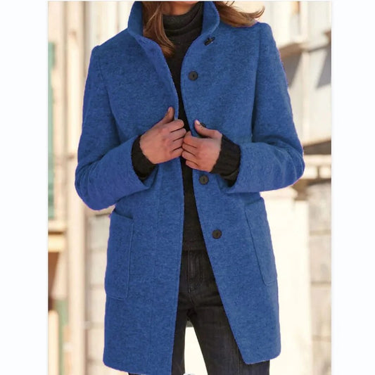 Women's Elegant Button-Front Wool-Look Coat