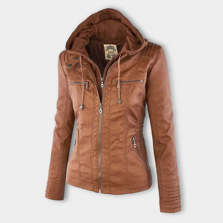 Women's Faux Leather Hooded Zip Jacket